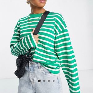 Pull & bear | green striped long sleeve shirt | oversized